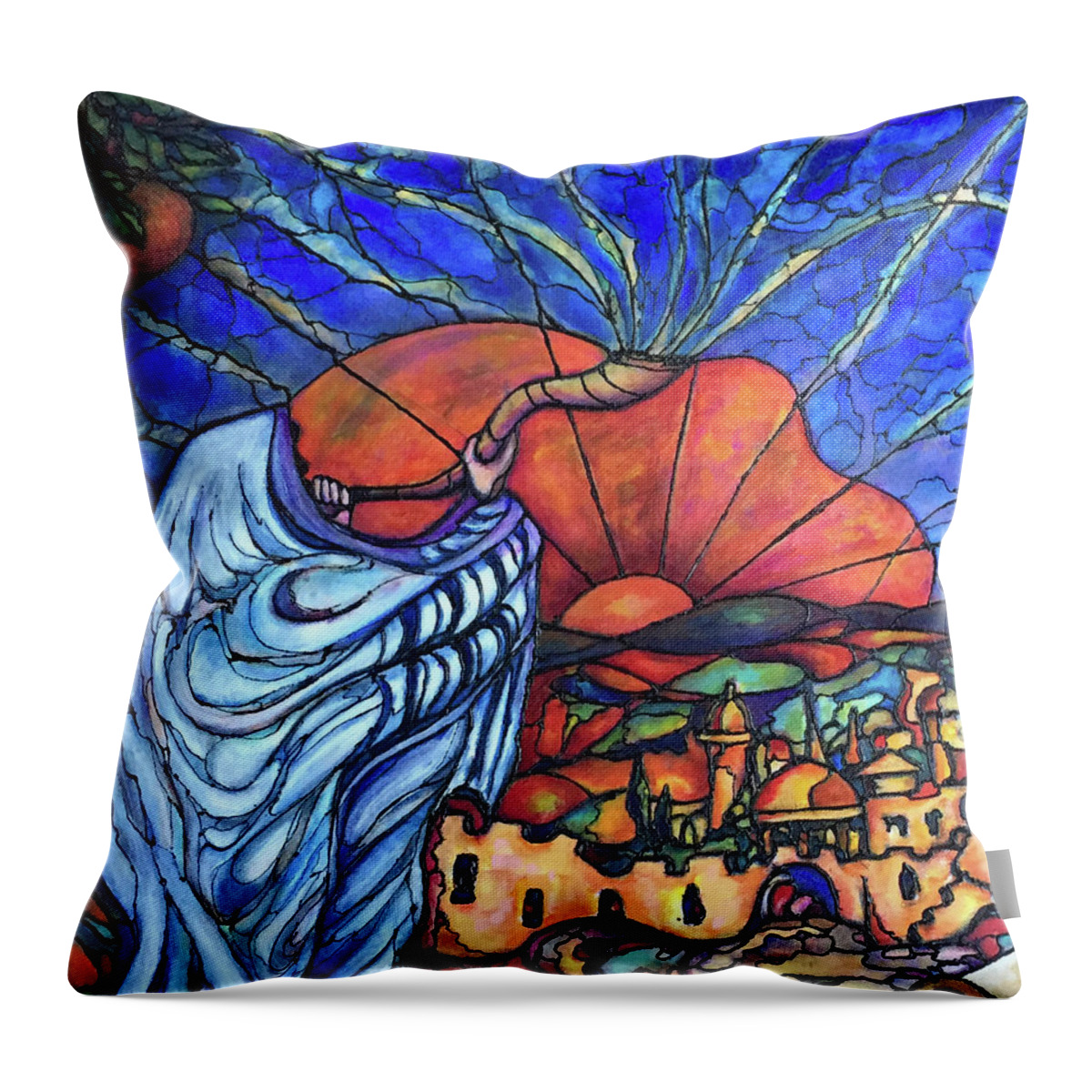 Painting Throw Pillow featuring the painting Shofar by Rae Chichilnitsky