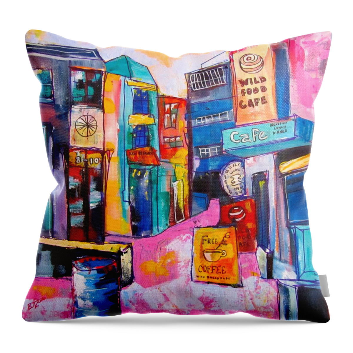 Stores Throw Pillow featuring the painting Shopping Mall by Barbara O'Toole