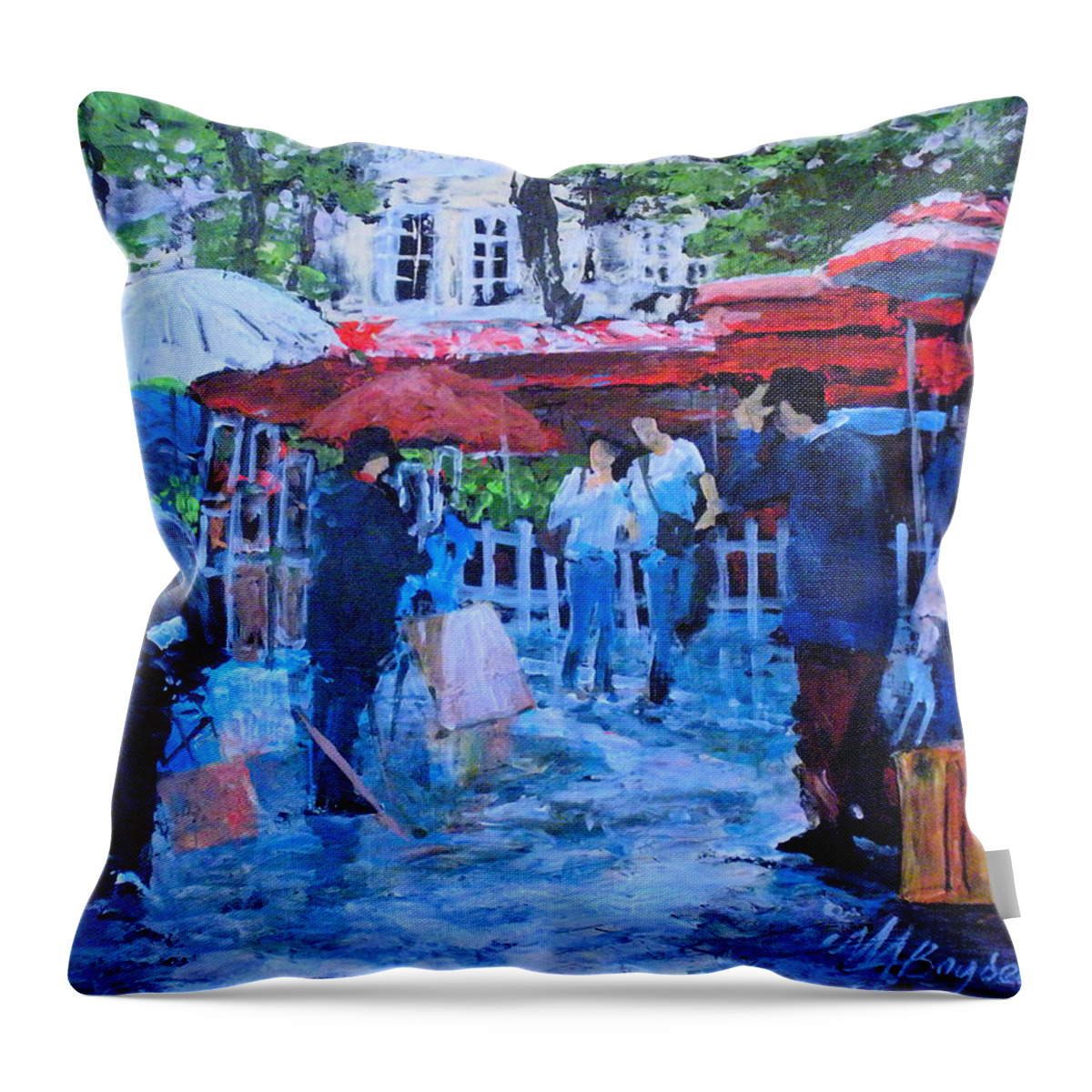 Montmartre Throw Pillow featuring the painting Shopping Montmartre by Maryann Boysen