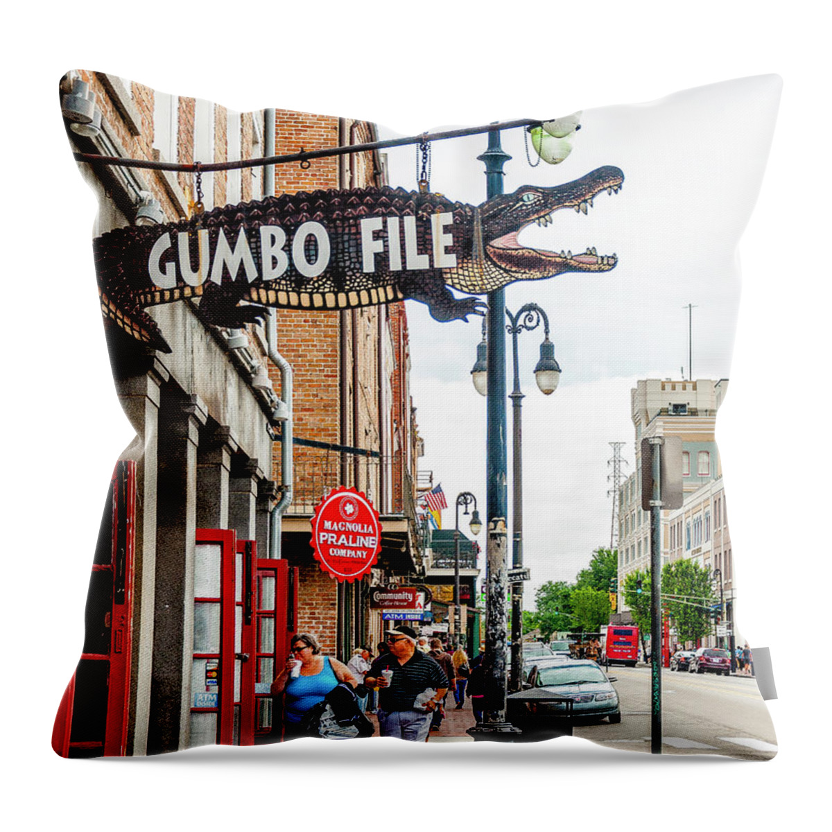 Buildings Throw Pillow featuring the photograph Shopping on Decatur St. - NOLA by Kathleen K Parker