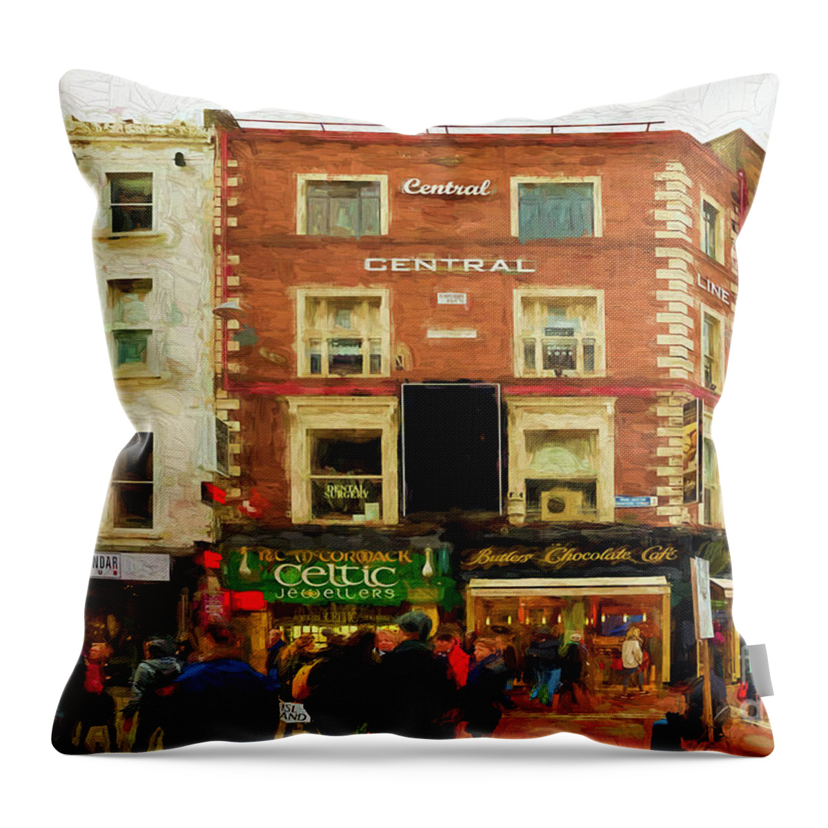 Dublin Throw Pillow featuring the photograph shopping on Grafton Street in Dublin by Les Palenik
