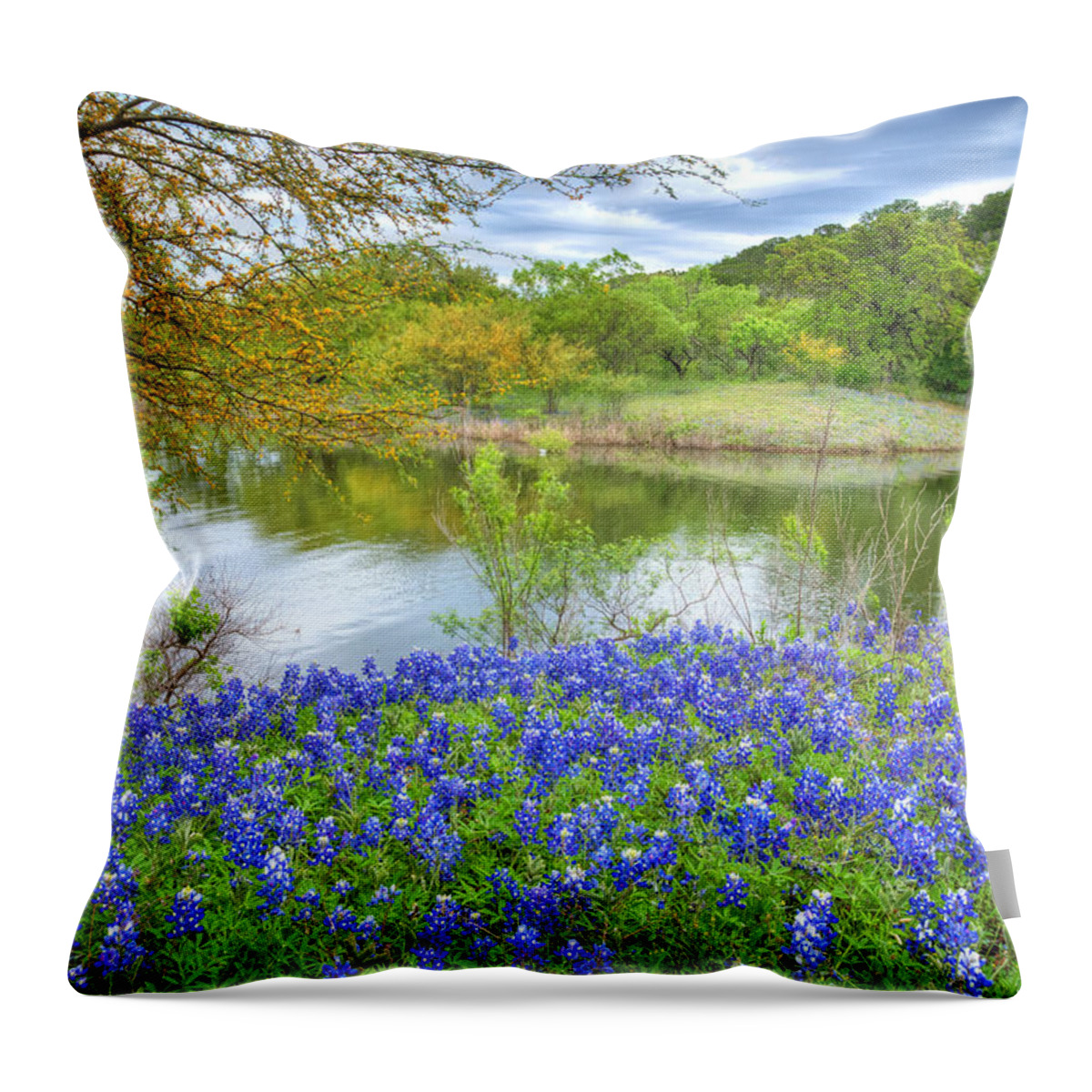 Texas Bluebonnets Throw Pillow featuring the photograph Shoreline Bluebonnets at Lake Travis by Lynn Bauer
