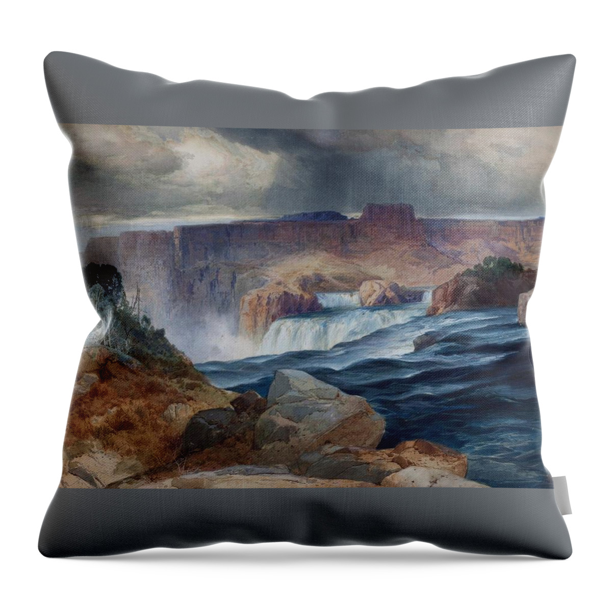 Thomas Moran Throw Pillow featuring the digital art Shoshone Falls Idaho by Thomas Moran
