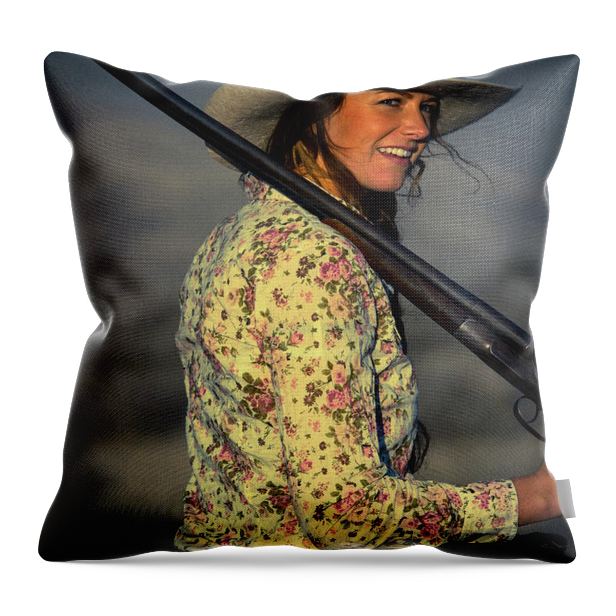 Hannah Throw Pillow featuring the photograph Shotgun Annie Western Art by Kaylyn Franks by Kaylyn Franks
