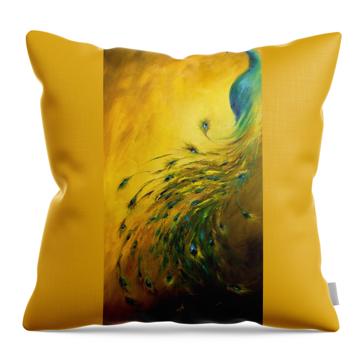 Peacock Throw Pillow featuring the painting Show Off 1 vertical peacock by Dina Dargo