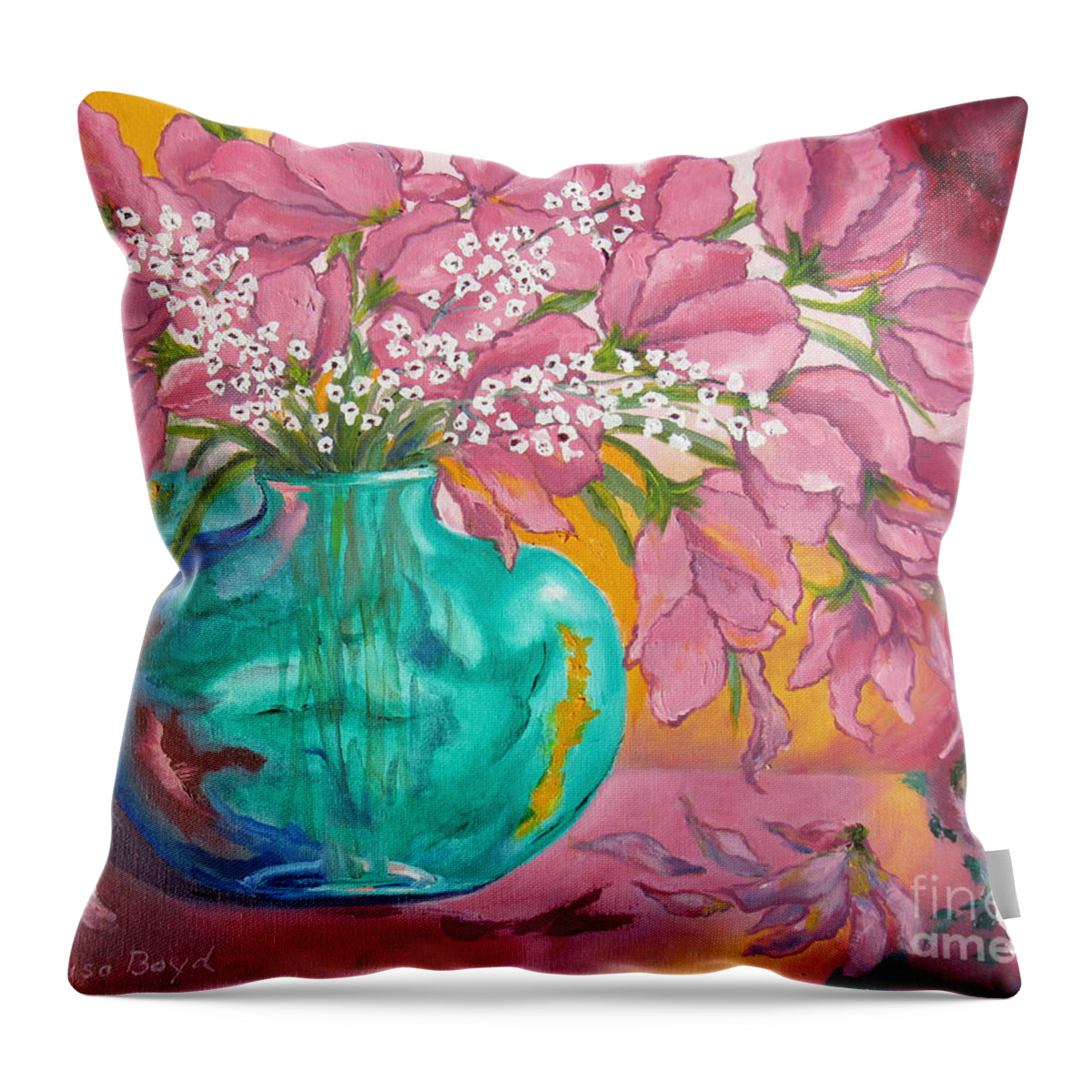 Floral Throw Pillow featuring the painting Shower of Pink by Lisa Boyd