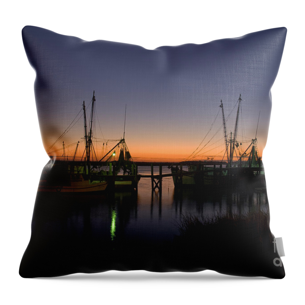 Fishing Throw Pillow featuring the photograph Shrimp Fleet Sunset by Tim Mulina