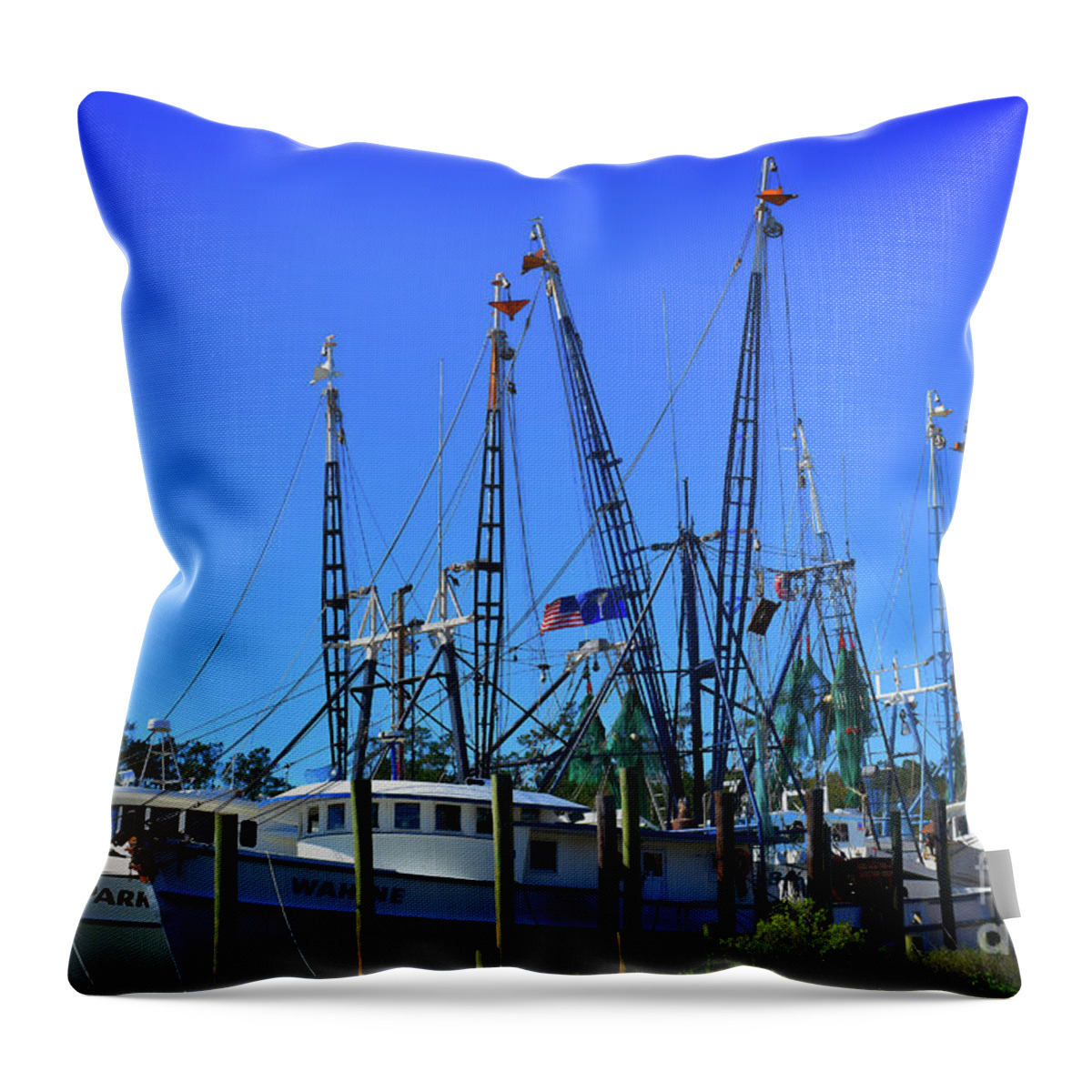 Scenic Tours Throw Pillow featuring the photograph Shrimp Fleet Waiting by Skip Willits