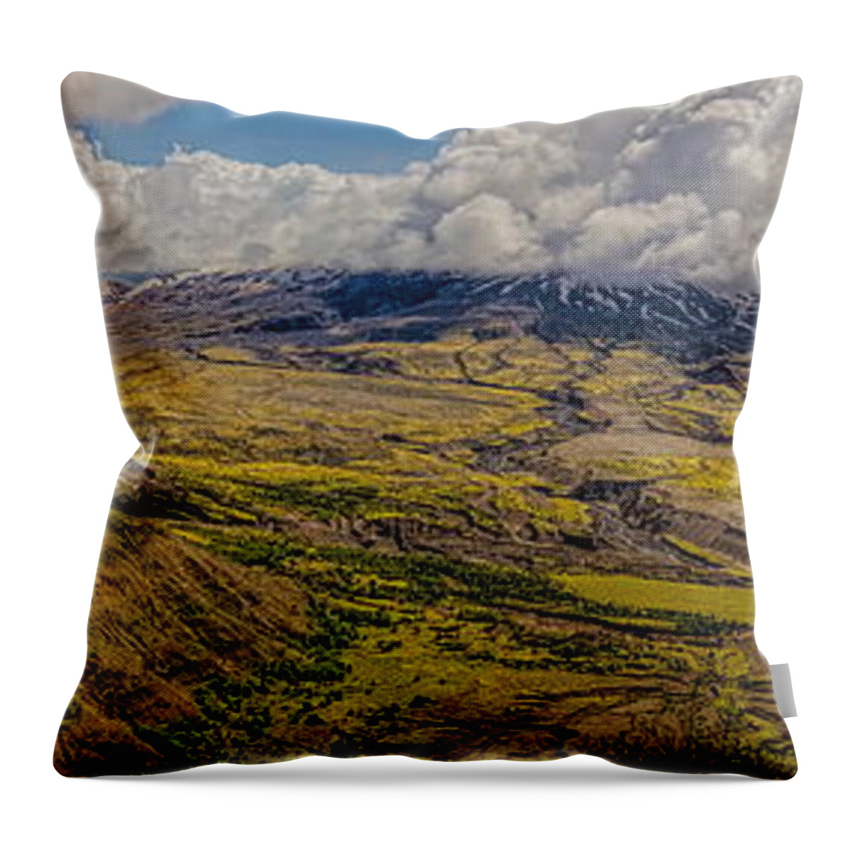 Pacific Northwest Throw Pillow featuring the photograph Shrouded Mount St. Helen Panoramic by Dale Kauzlaric