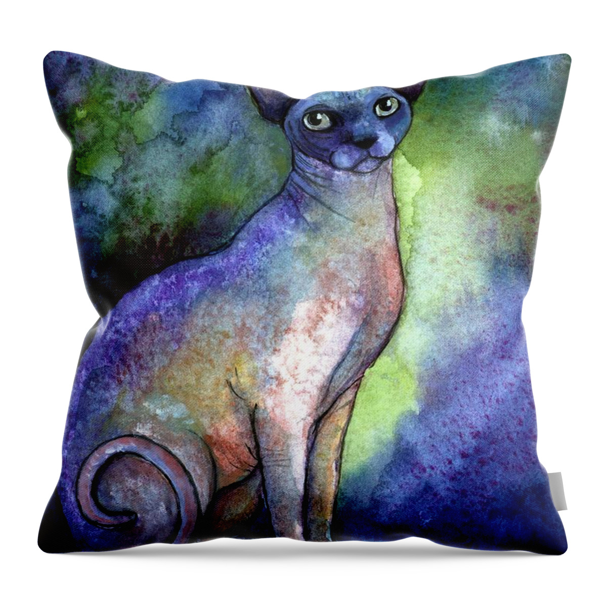 Sphynx Cat Art Throw Pillow featuring the painting Shynx Cat 2 painting by Svetlana Novikova