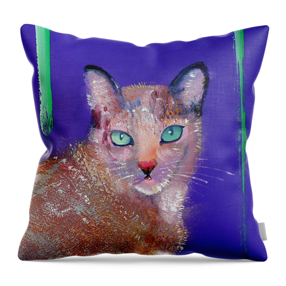 Cat Throw Pillow featuring the painting Siamese Cat by Charles Stuart