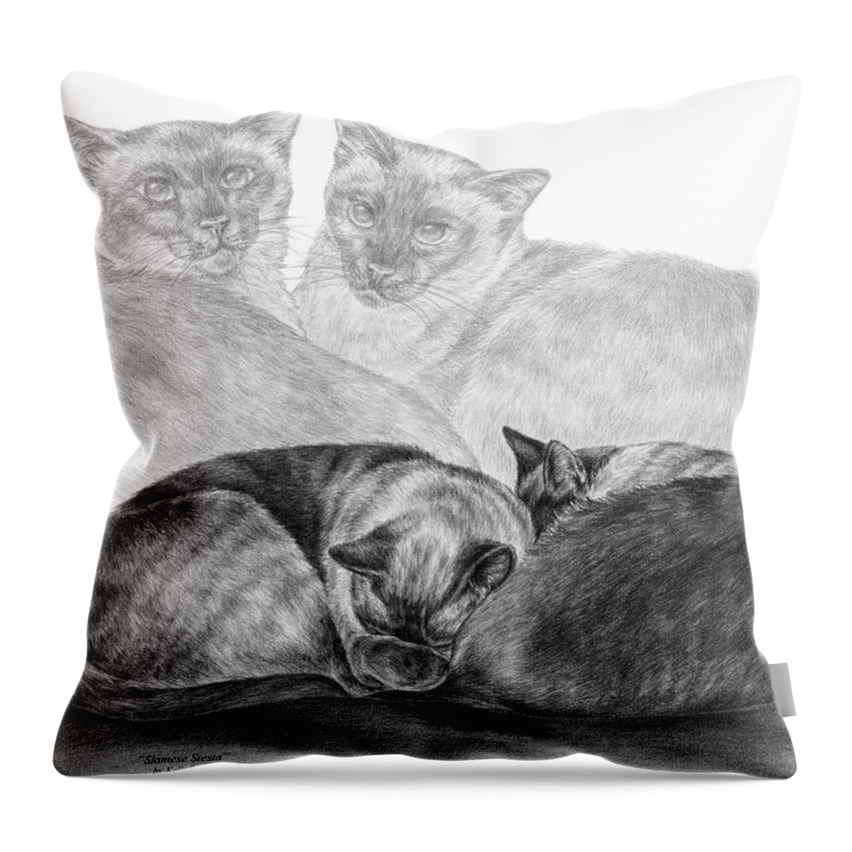 Siamese Throw Pillow featuring the drawing Siamese Cat Siesta by Kelli Swan