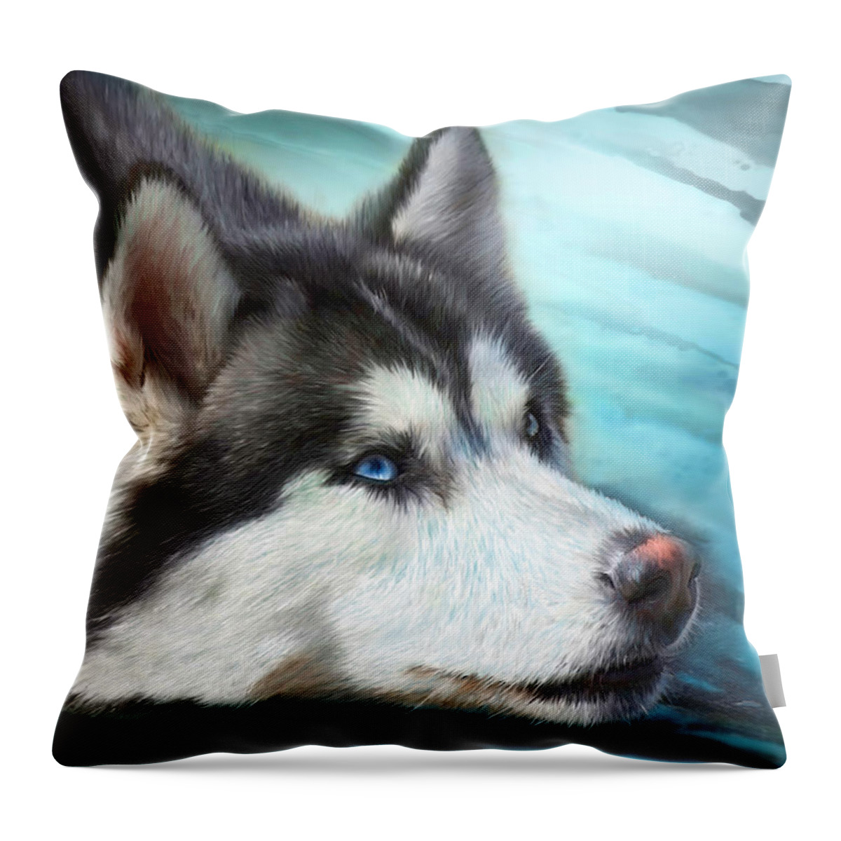 Siberian Husky Throw Pillow featuring the mixed media Siberian Husky by Carol Cavalaris