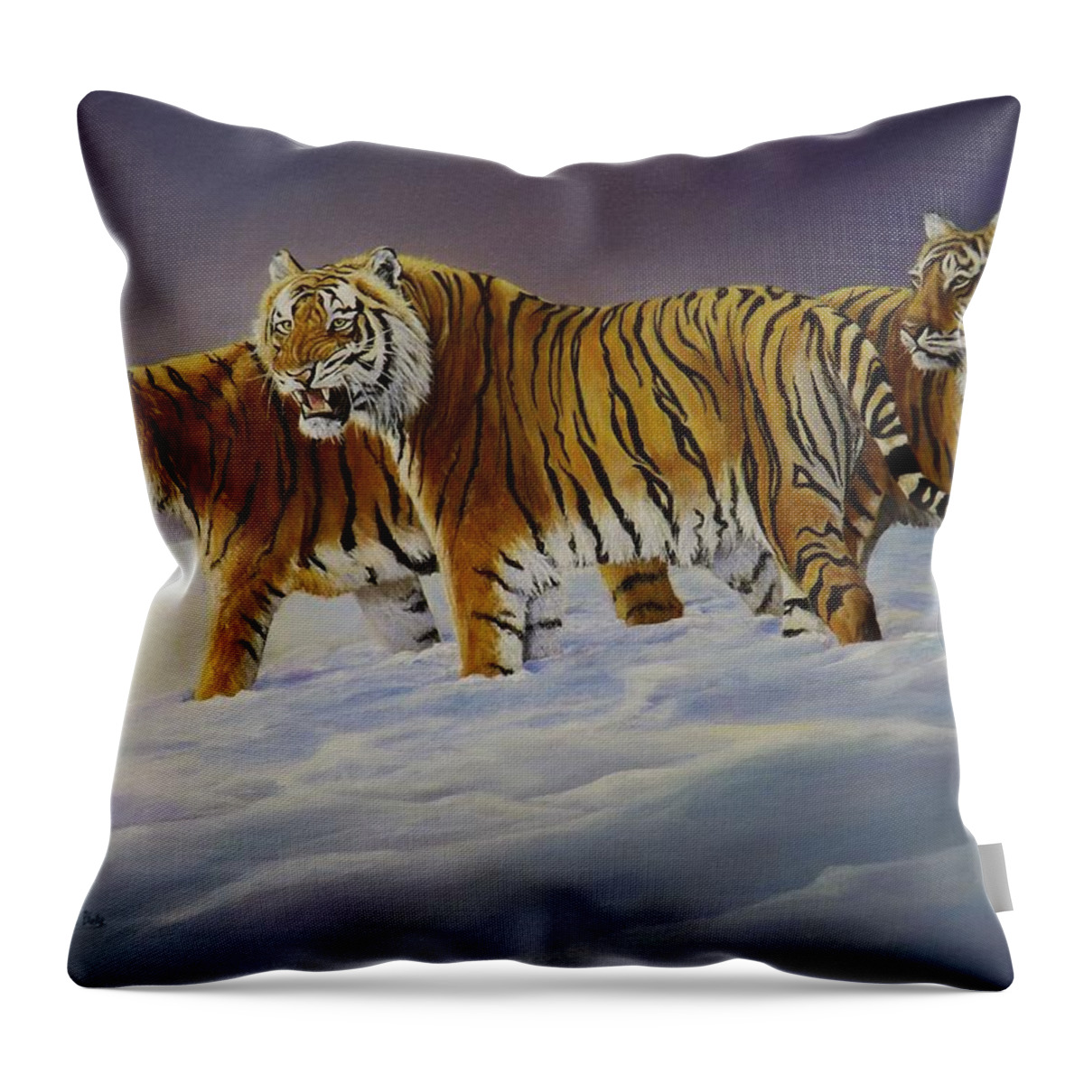 Tiger Throw Pillow featuring the painting Siberian Sunlight by Barry BLAKE