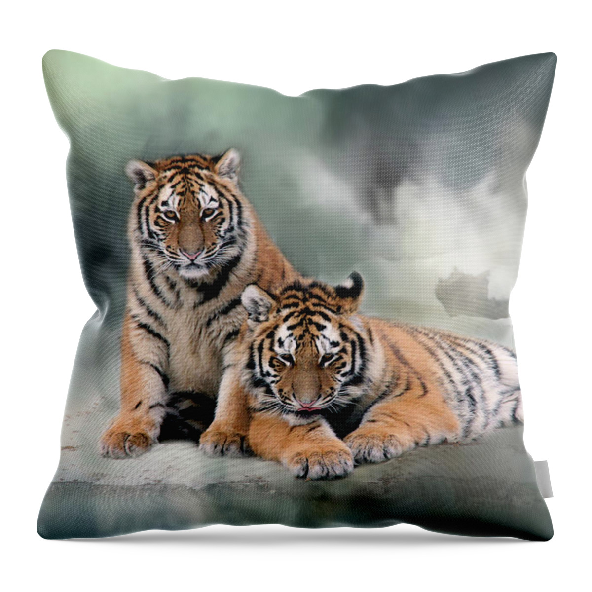 Siberian Tiger Throw Pillow featuring the photograph Siberian Twins by Inge Riis McDonald