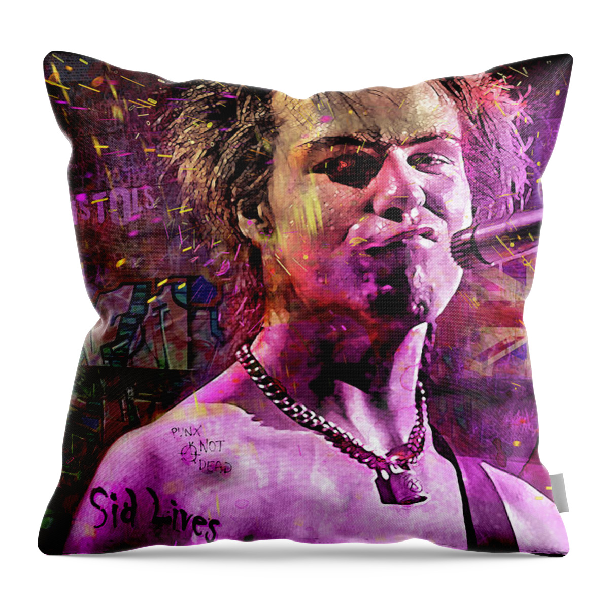 Sid Vicious Throw Pillow featuring the digital art Sid Lives by Mal Bray