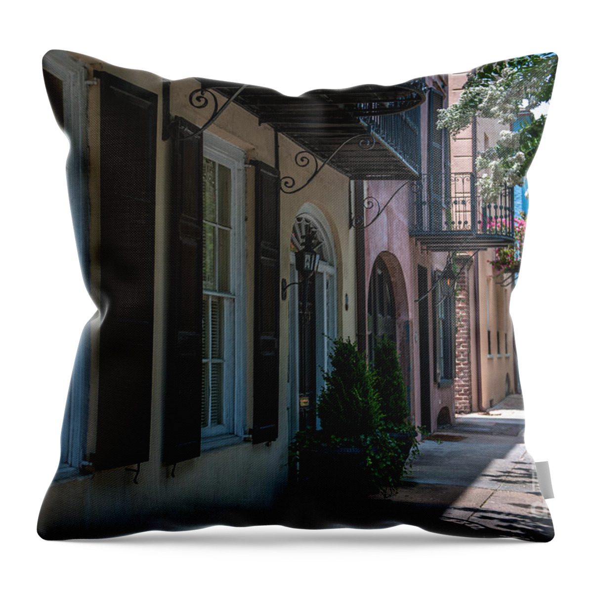 Rainbow Row Throw Pillow featuring the photograph Sidewalk Stroll by Dale Powell