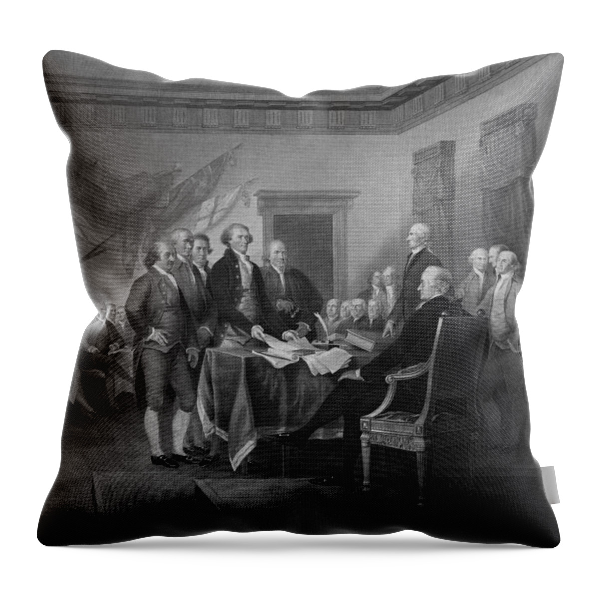 Declaration Of Independence Throw Pillow featuring the mixed media Signing The Declaration of Independence by War Is Hell Store