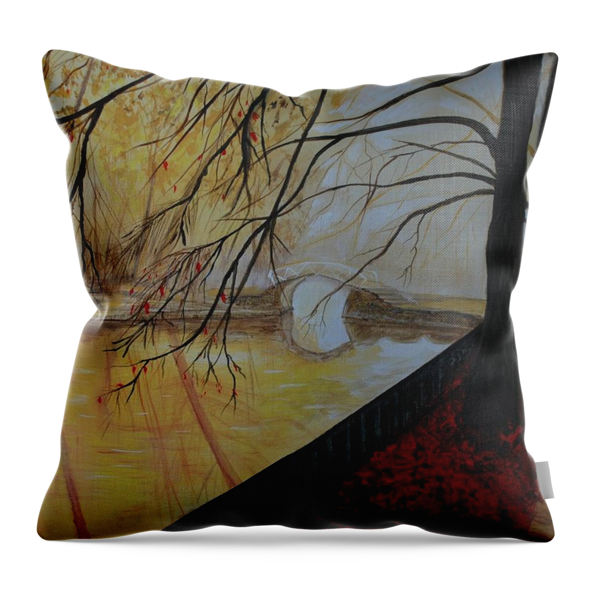 Bridge Painting Throw Pillow featuring the painting Silence by Leslie Allen