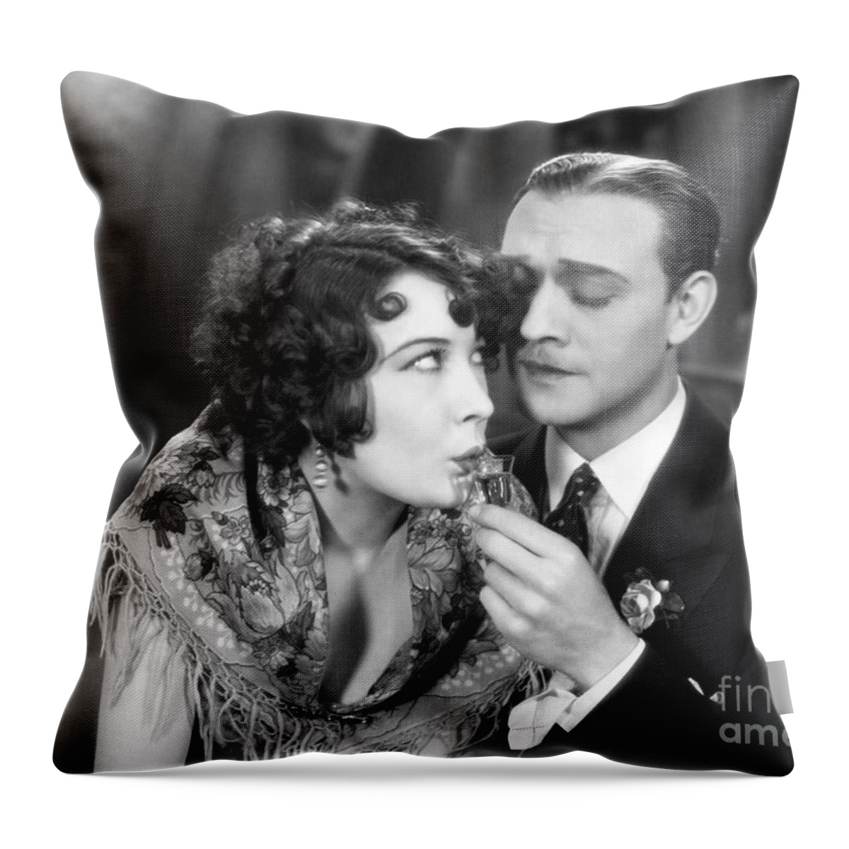 -drinking- Throw Pillow featuring the photograph Silent Film Still: Drinking by Granger