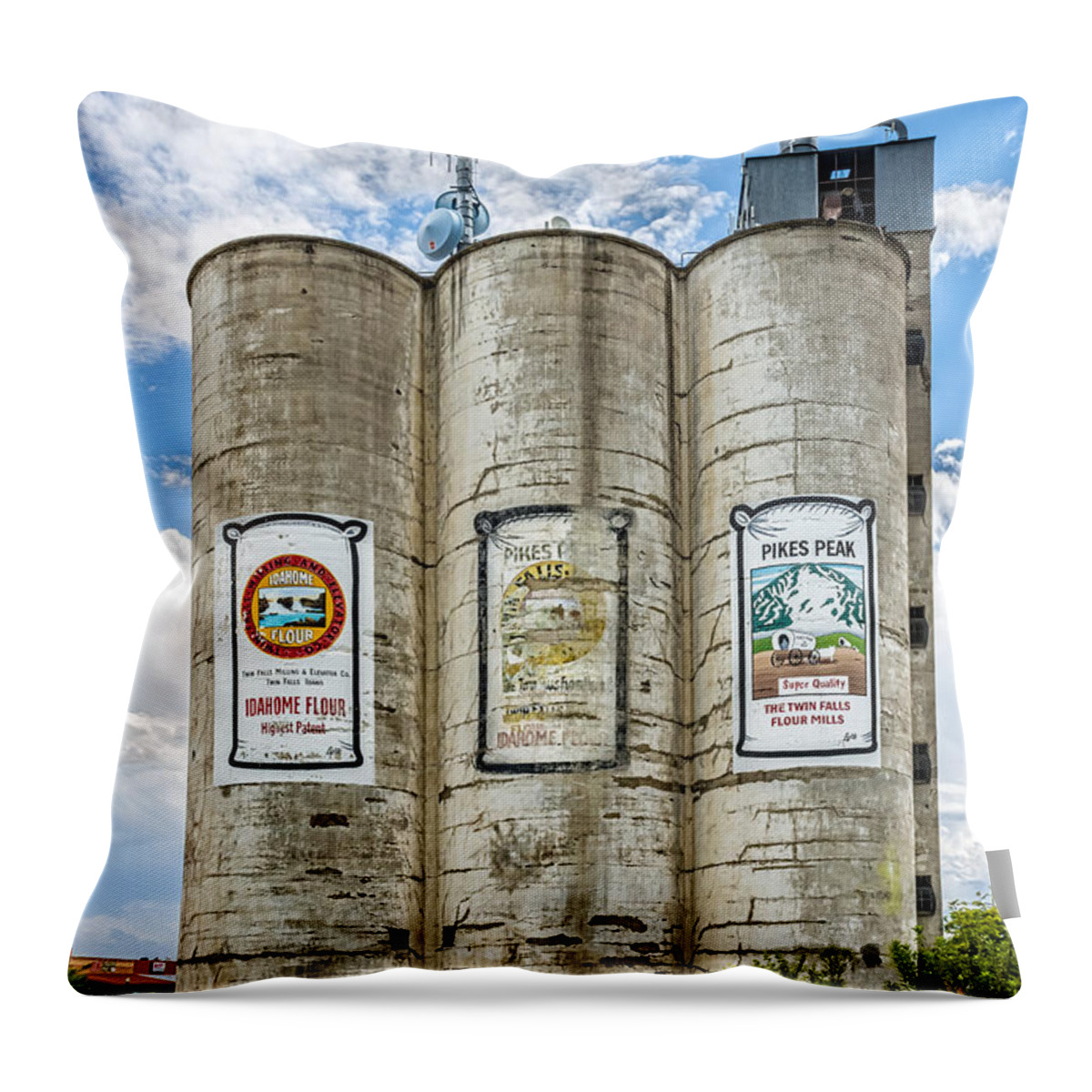 Buildings Throw Pillow featuring the photograph Silos by Jim Thompson
