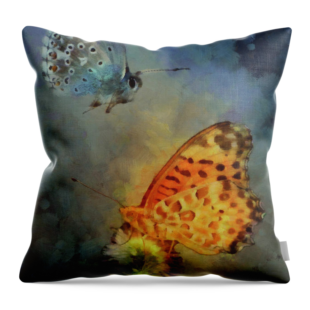 Butterflies Throw Pillow featuring the digital art Silver And Gold by Theresa Campbell