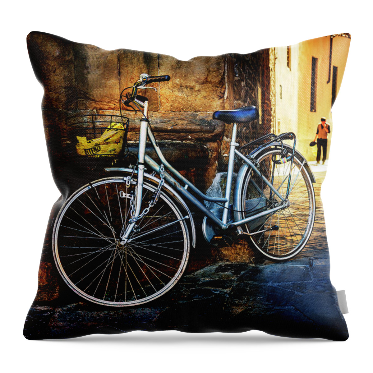 Bicycle Throw Pillow featuring the photograph Silver Bicycle of Florence by Craig J Satterlee