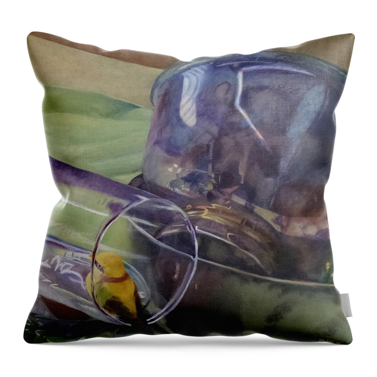Bowls Throw Pillow featuring the painting Silver Bowls by Maddie Morriss