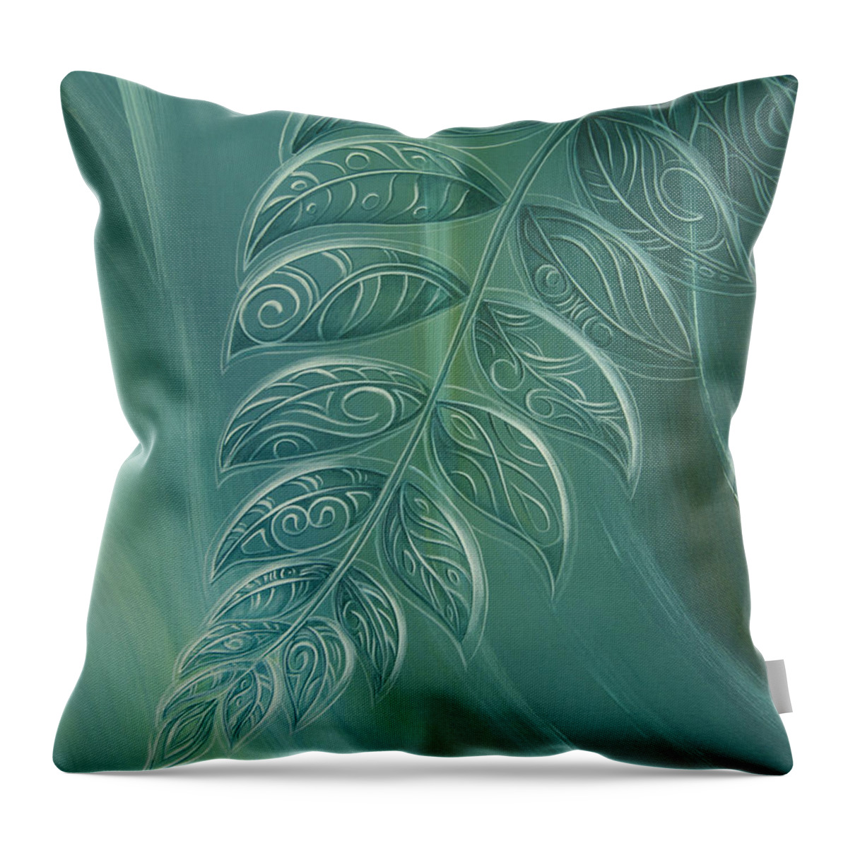 Silverfern Throw Pillow featuring the painting Silver Fern by Reina Cottier by Reina Cottier
