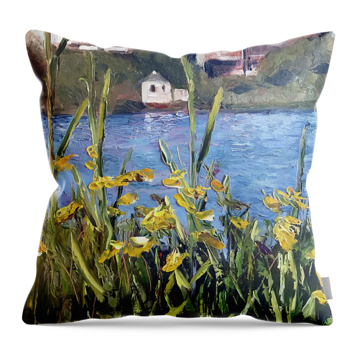 The Artist Josef Throw Pillow featuring the painting Silver Lake Blossoms by Josef Kelly