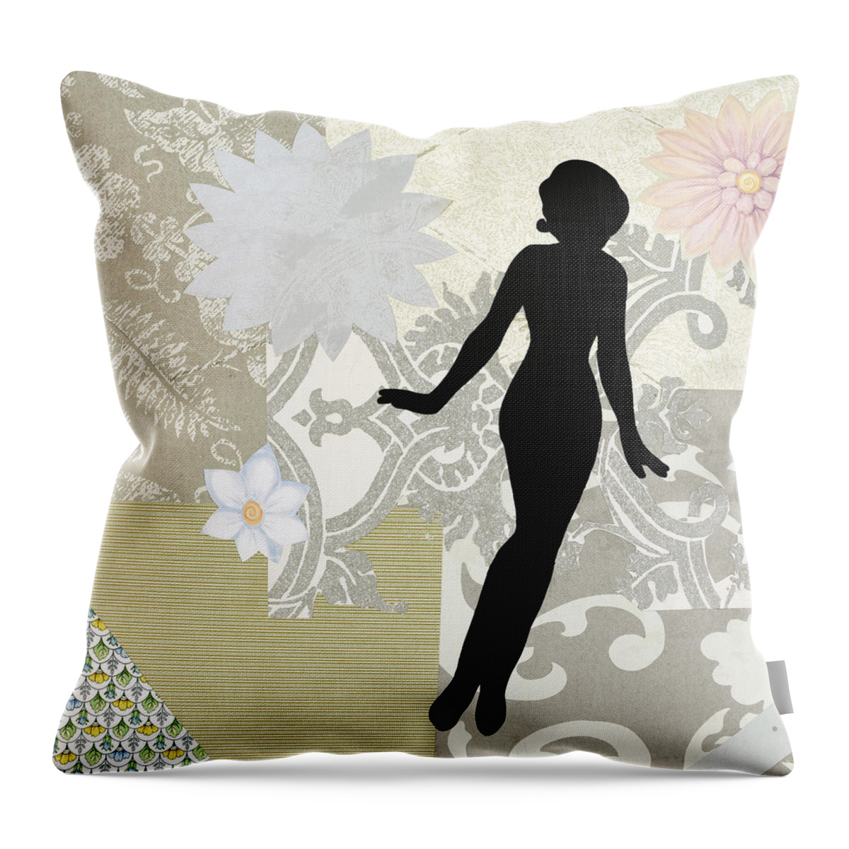 Girls Room Art Throw Pillow featuring the mixed media Silver Paper Doll by Katia Von Kral