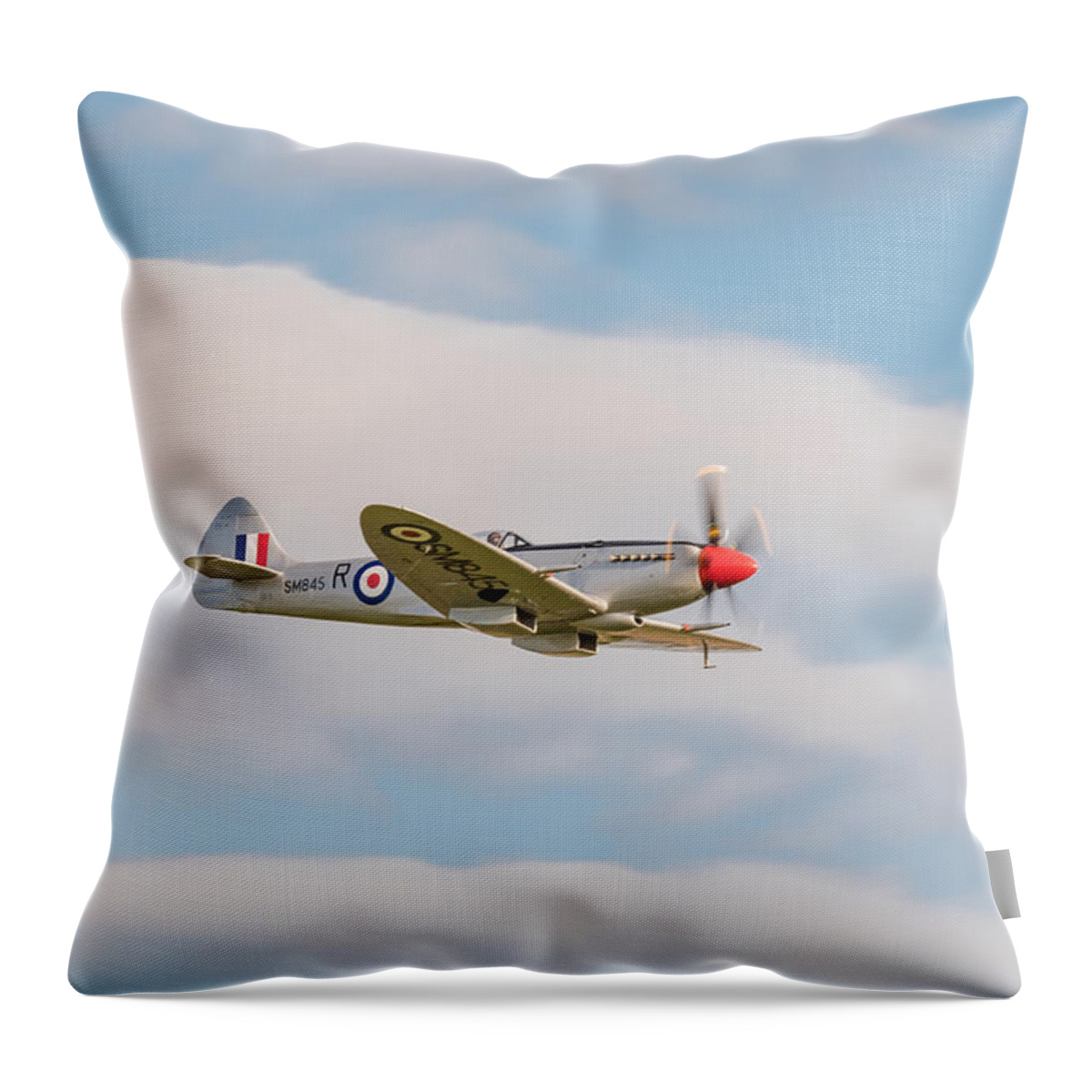 Duxford Battle Of Britain Airshow 2015 Throw Pillow featuring the photograph Silver Spitfire by Gary Eason