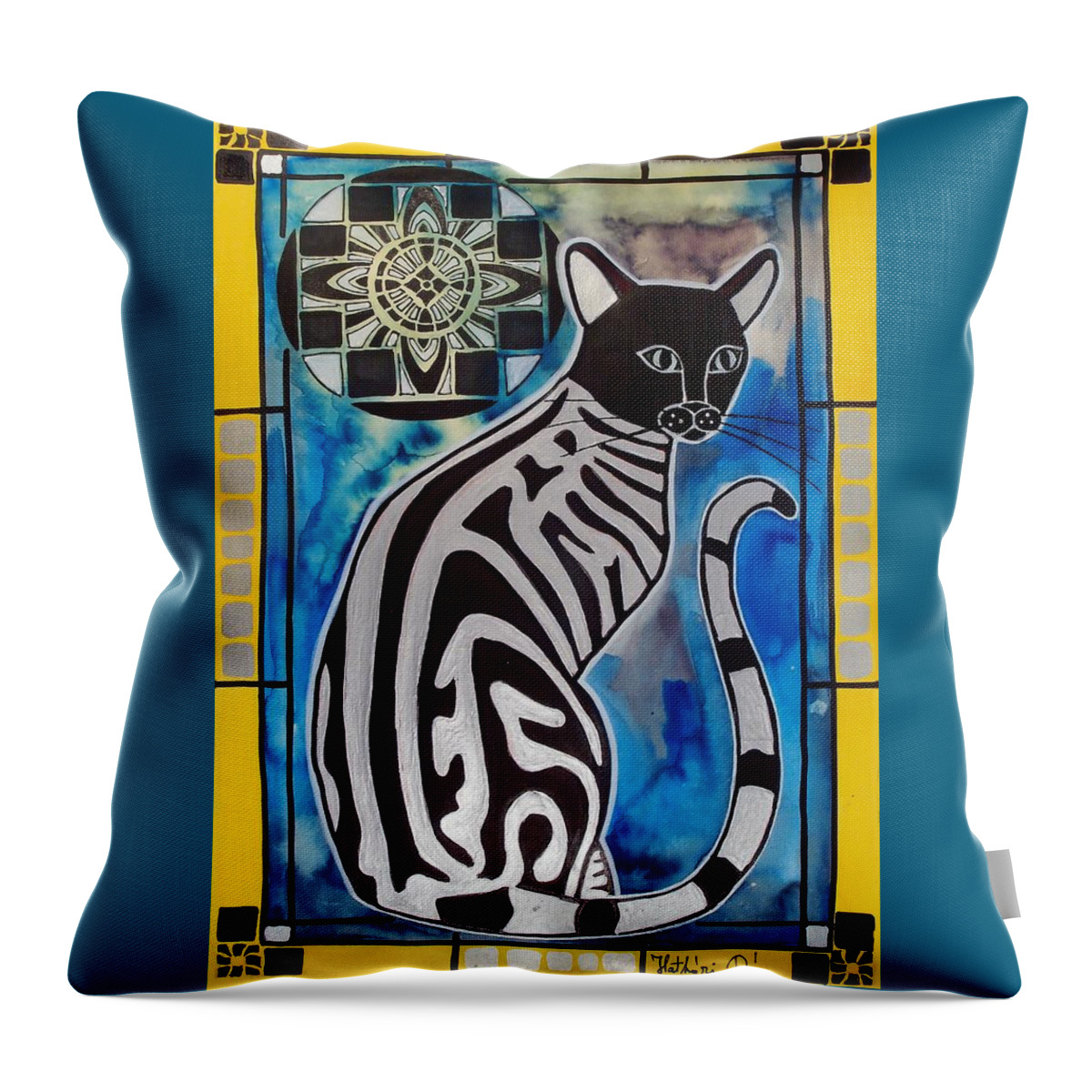 Cats Throw Pillow featuring the painting Silver Tabby with Mandala - Cat Art by Dora Hathazi Mendes by Dora Hathazi Mendes
