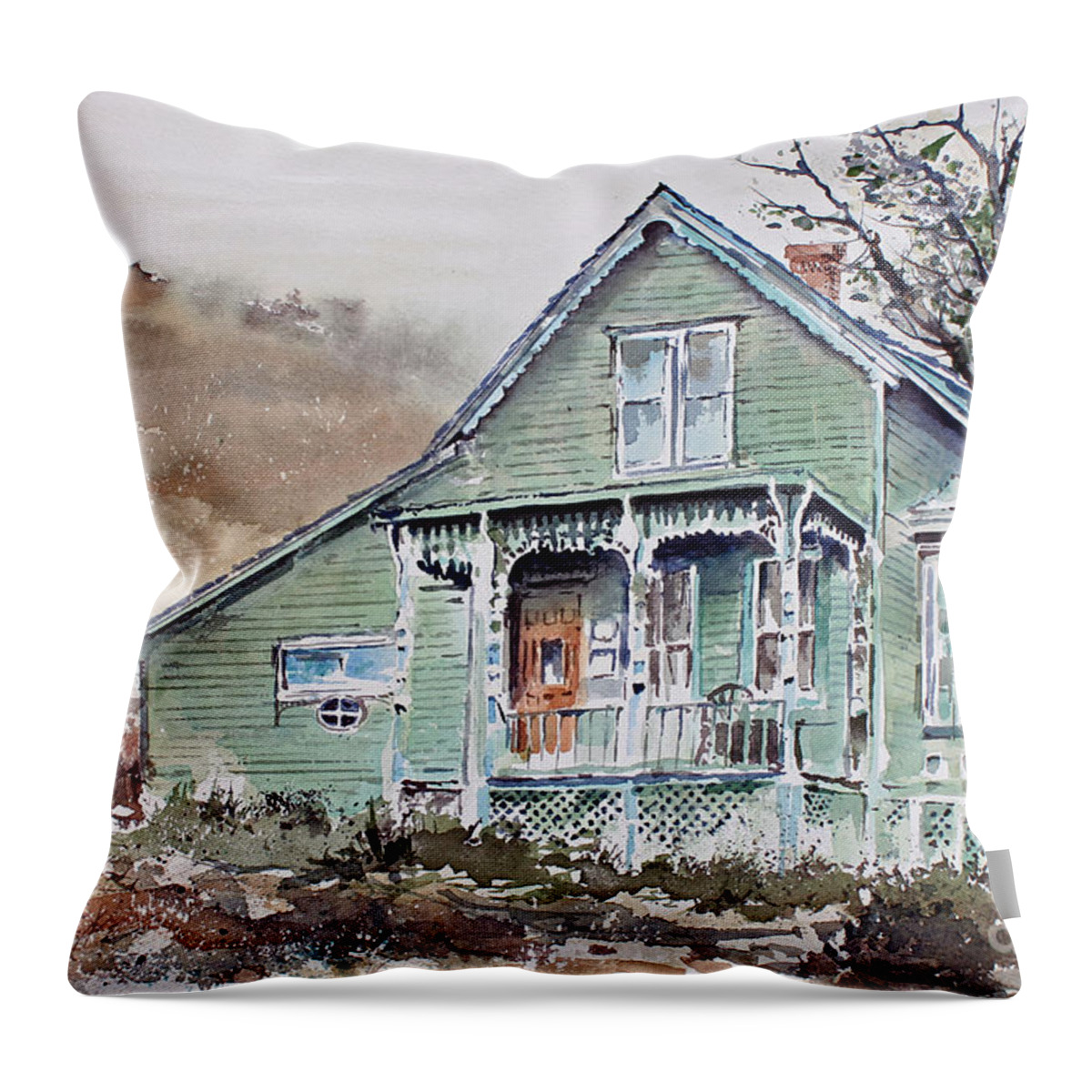A Charming House Of The Late 1800's Vintage Perches On The Side Of A Mountain At The Southwest Side Of The Town Of Silverton Throw Pillow featuring the painting Silverton Colorado by Monte Toon