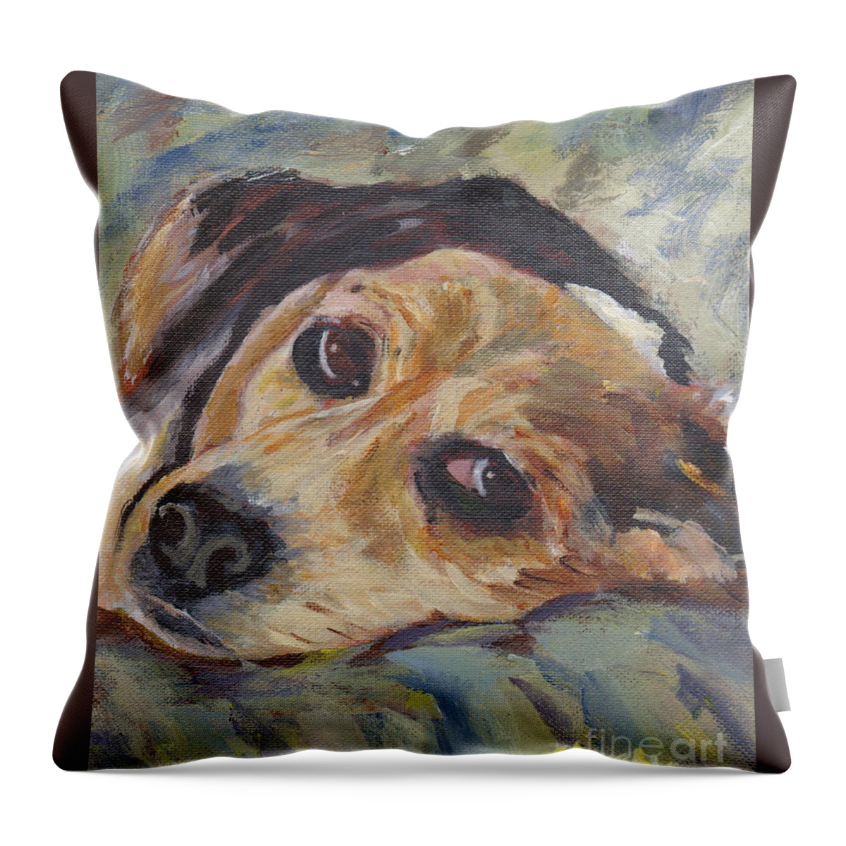 Beagle Throw Pillow featuring the painting simonClydemcflyMcCue by Patricia Cleasby