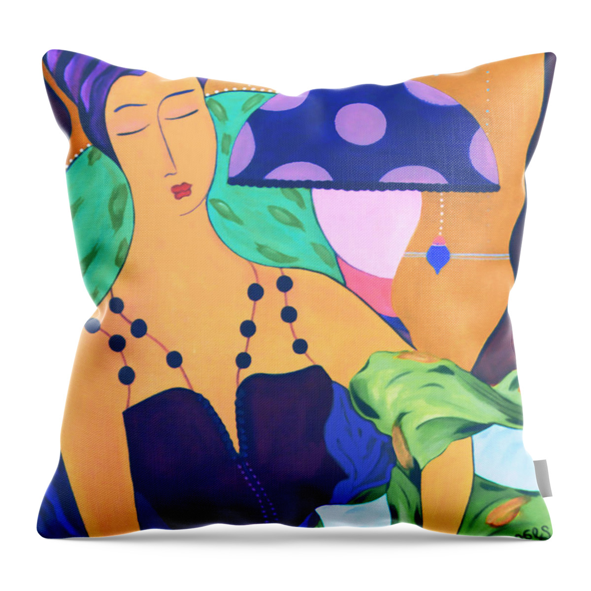  #female #figurative #decorative #pics #fineart #art #images #painter #artist #print #commisioned #feminine #women #dreamy #enchantment #simplepleasures Throw Pillow featuring the painting Simple Pleasures by Jacquelinemari