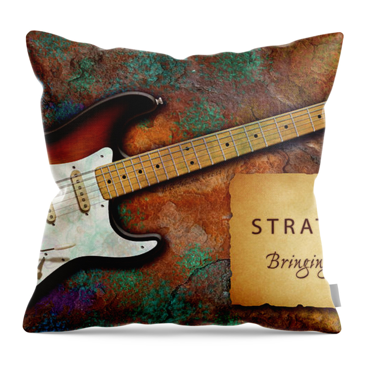 Fender Stratocaster Throw Pillow featuring the digital art Since 1954 by WB Johnston