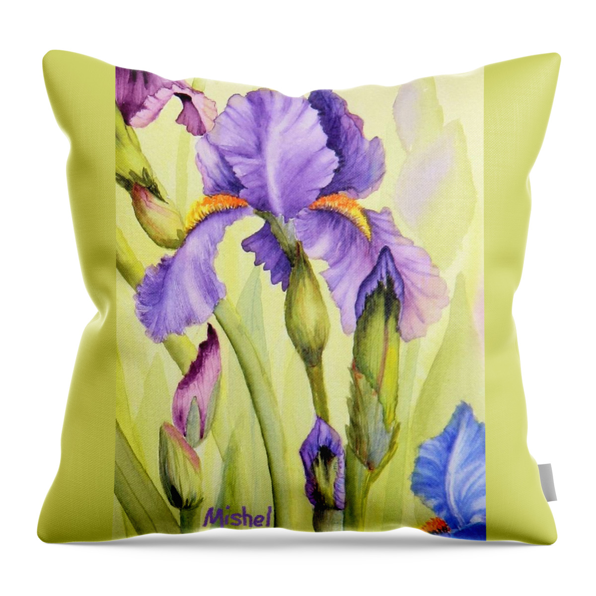 Iris Art Throw Pillow featuring the painting Single Iris by Mishel Vanderten