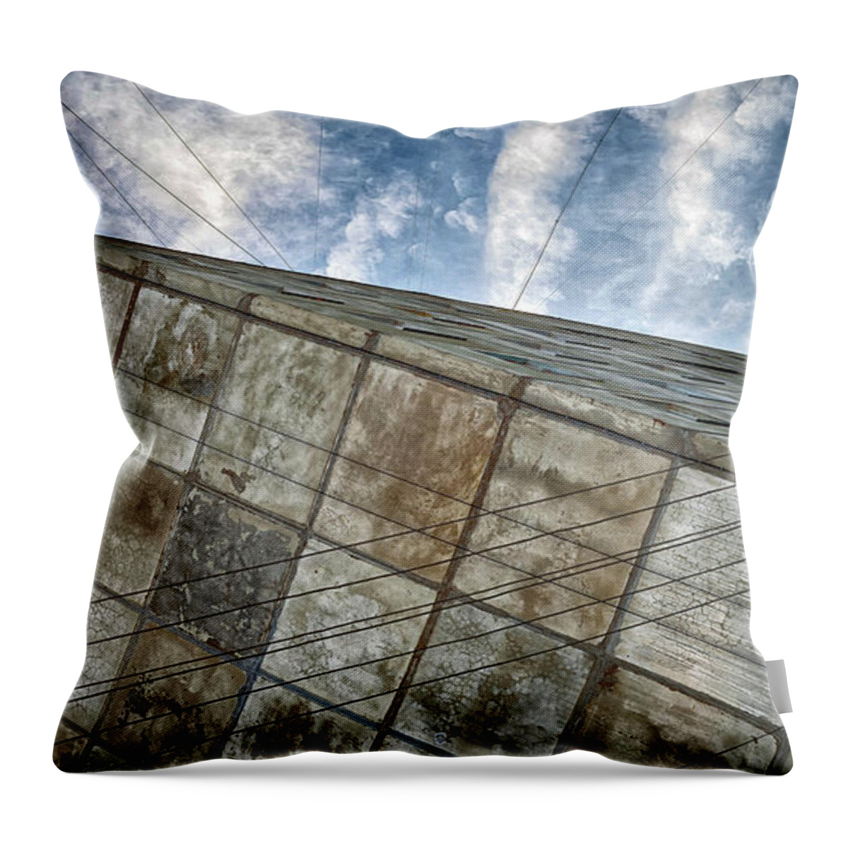Architecture Throw Pillow featuring the photograph Sinking Building Sky of Dread by John Williams