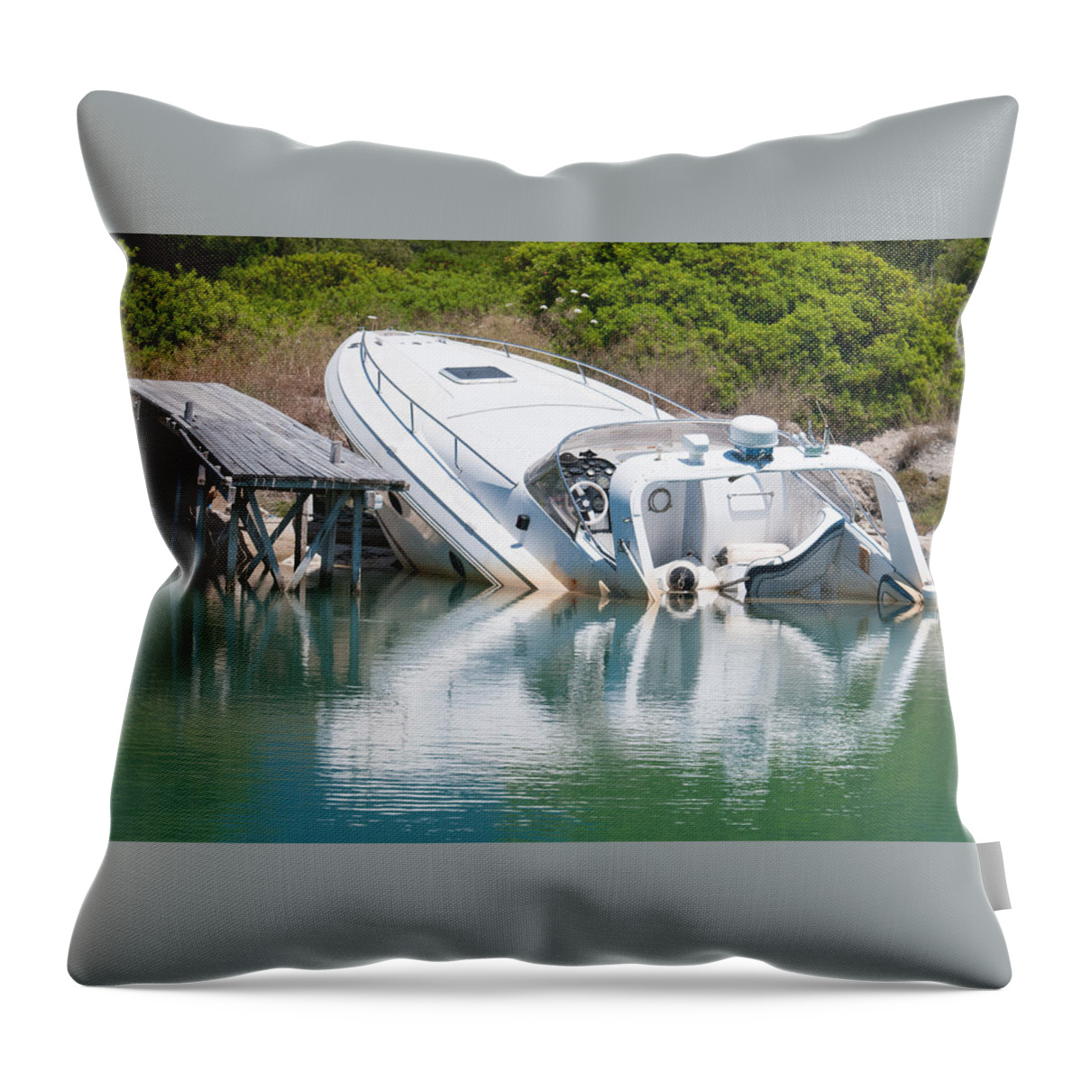 Roy Throw Pillow featuring the photograph Sinking Speedboat by Roy Pedersen