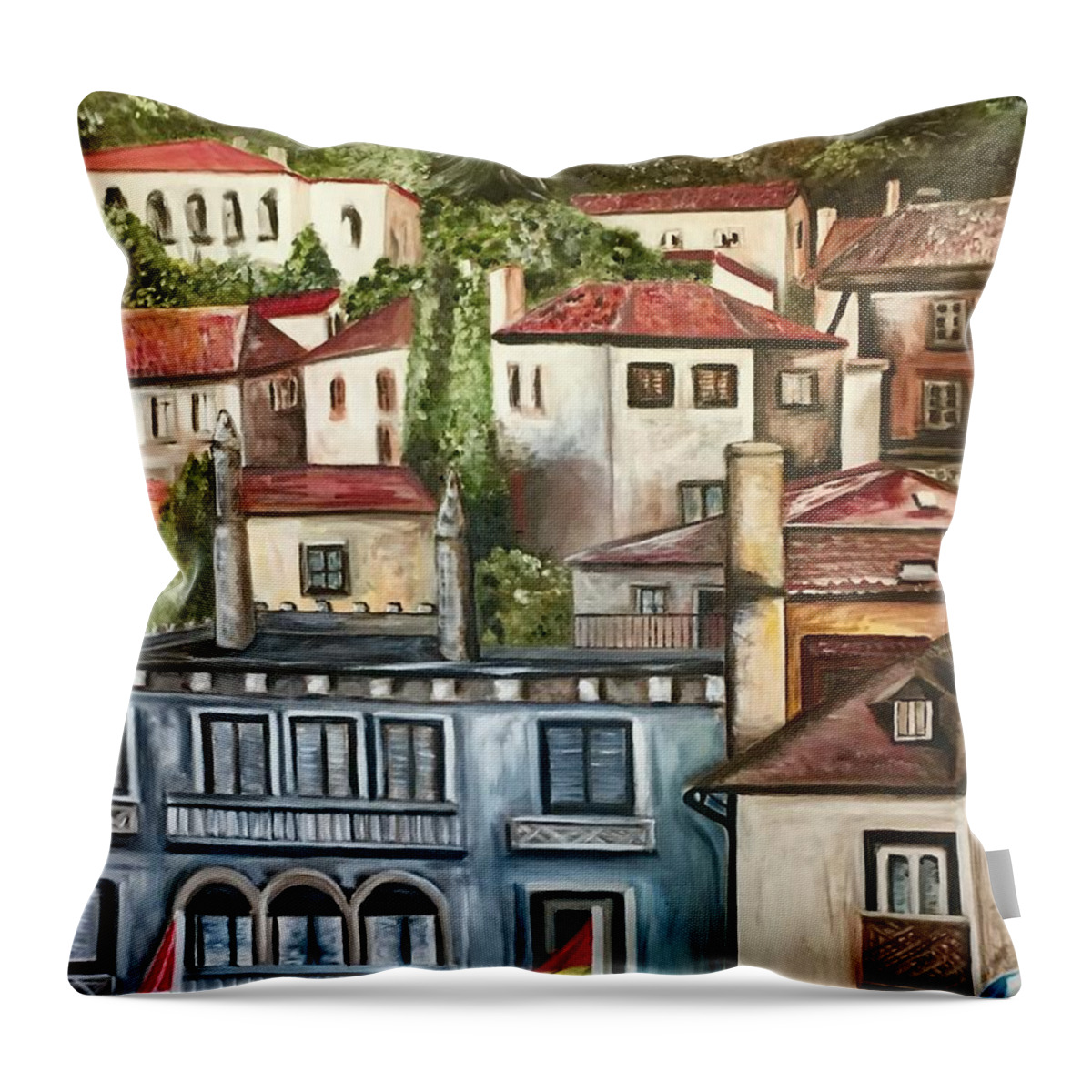 Landscape Throw Pillow featuring the painting Sintra Portugal by Chuck Gebhardt