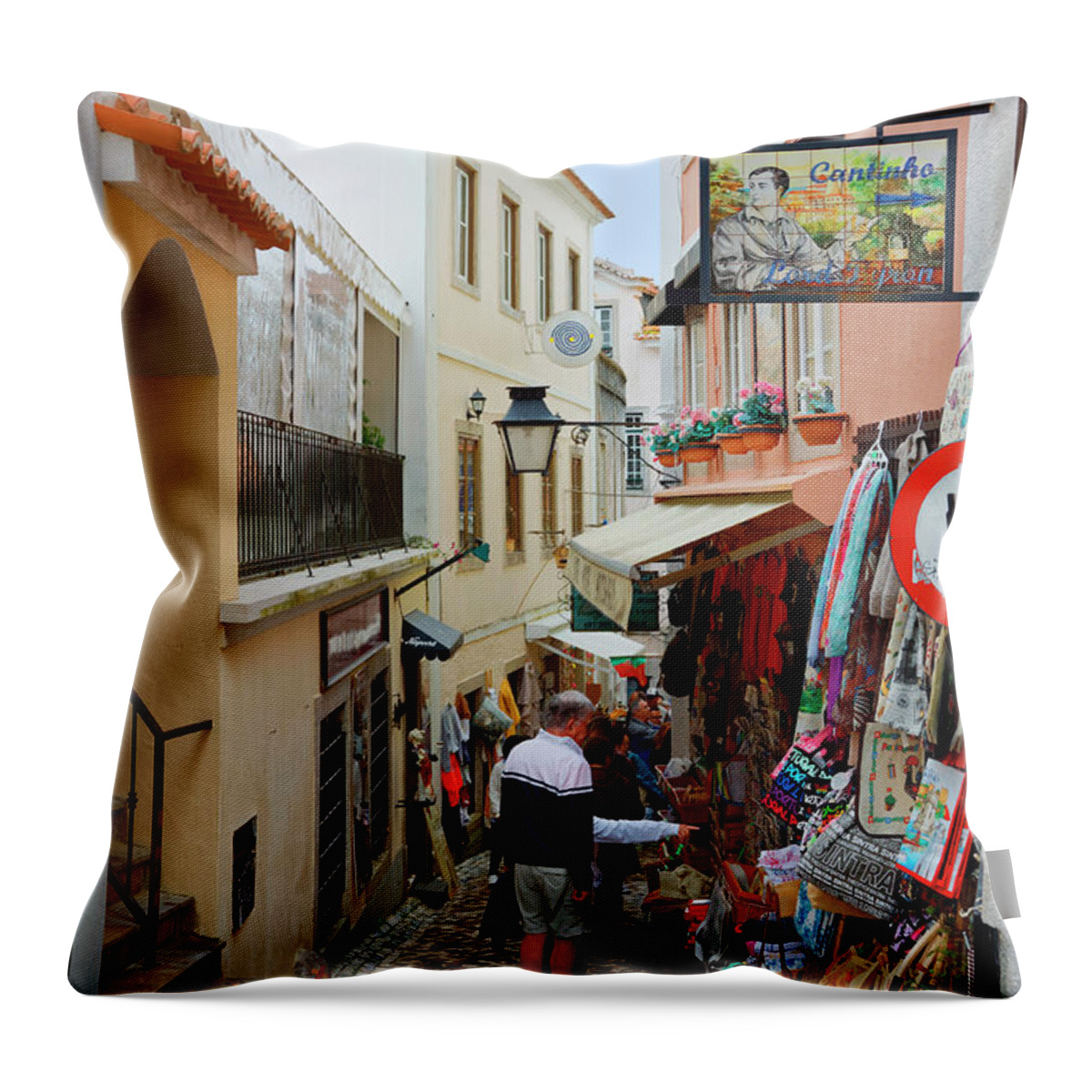 Street Scene Throw Pillow featuring the photograph Sintra Street Scene by Sally Weigand