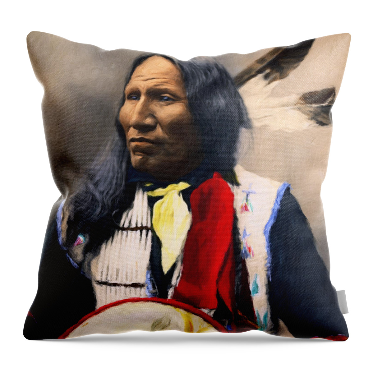Sioux Chief Portrait Throw Pillow featuring the painting Sioux Chief Portrait by Georgiana Romanovna