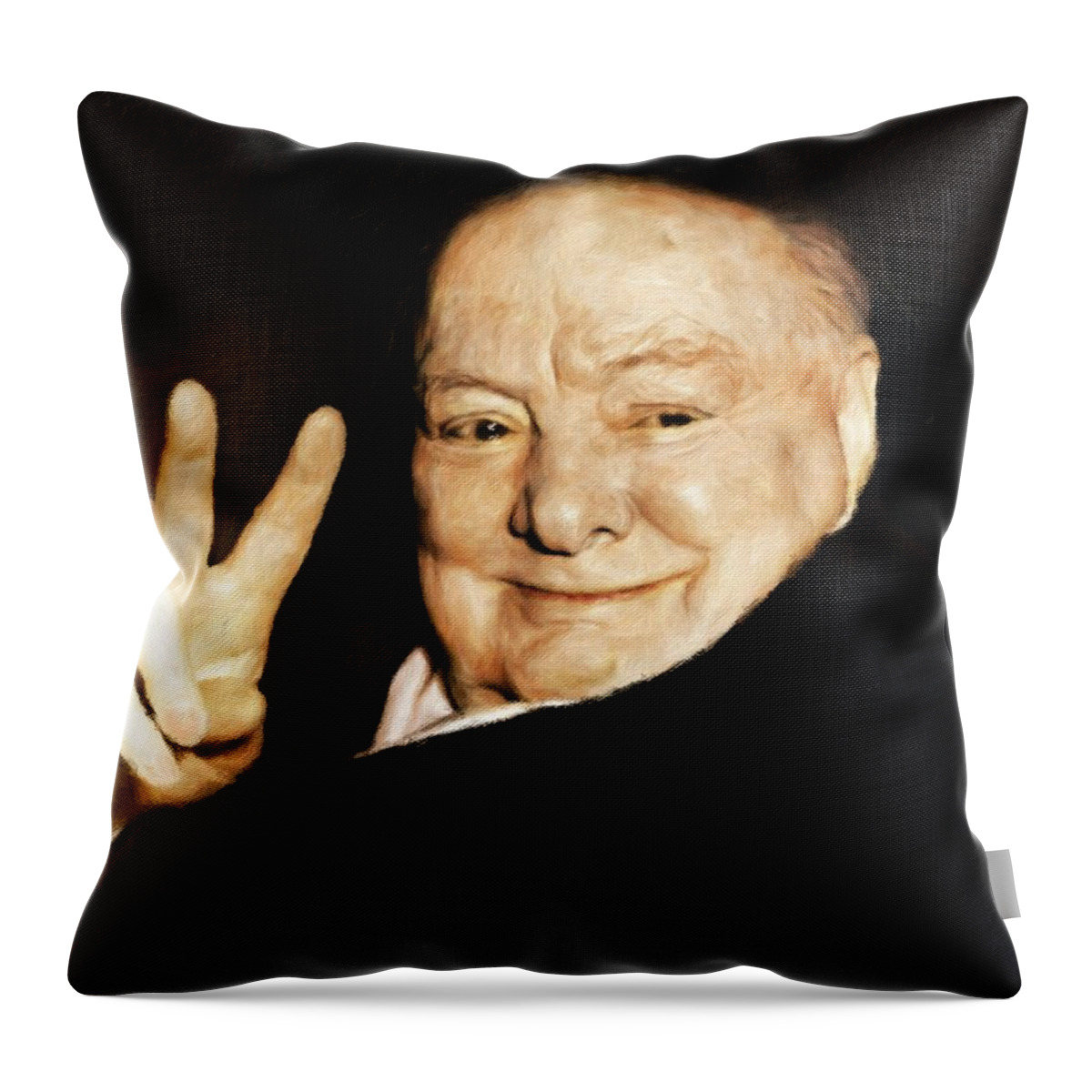 Churchill Throw Pillow featuring the painting Sir Winston Churchill Victory by Vincent Monozlay