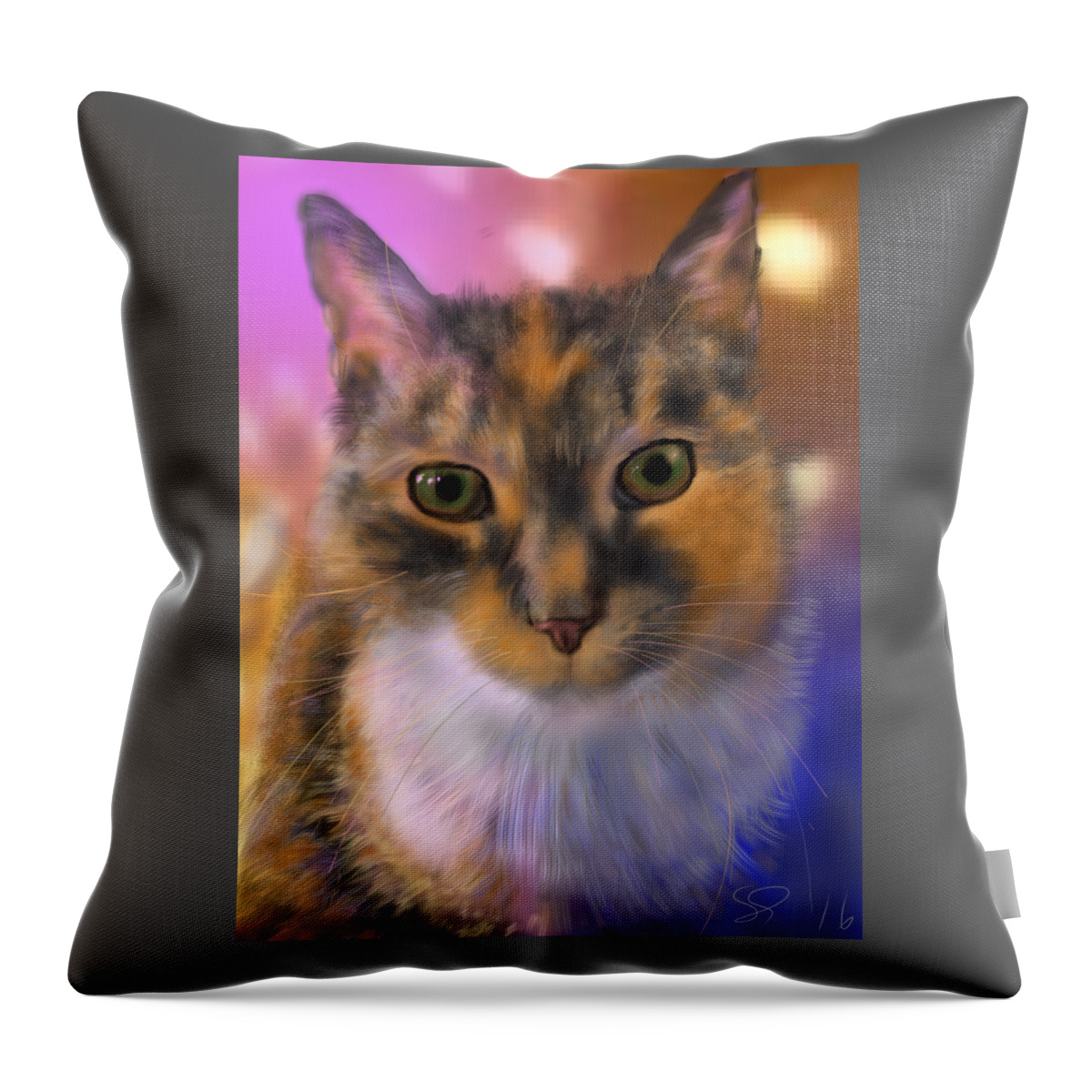 Cat Throw Pillow featuring the painting Sissy by Susan Sarabasha