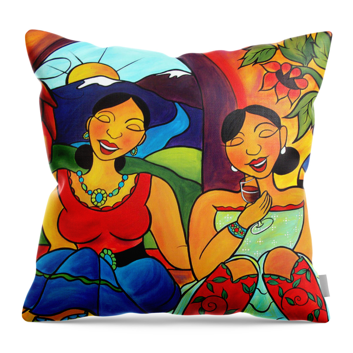 Sisters Throw Pillow featuring the painting Sisters - Hermanas by Jan Oliver-Schultz