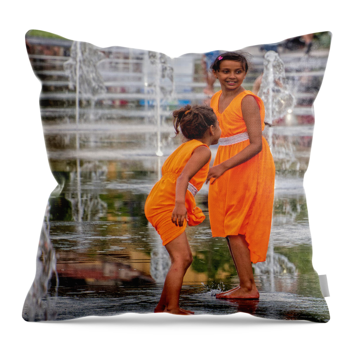 Children Throw Pillow featuring the photograph Sisters in the Waterpark by Gary Karlsen