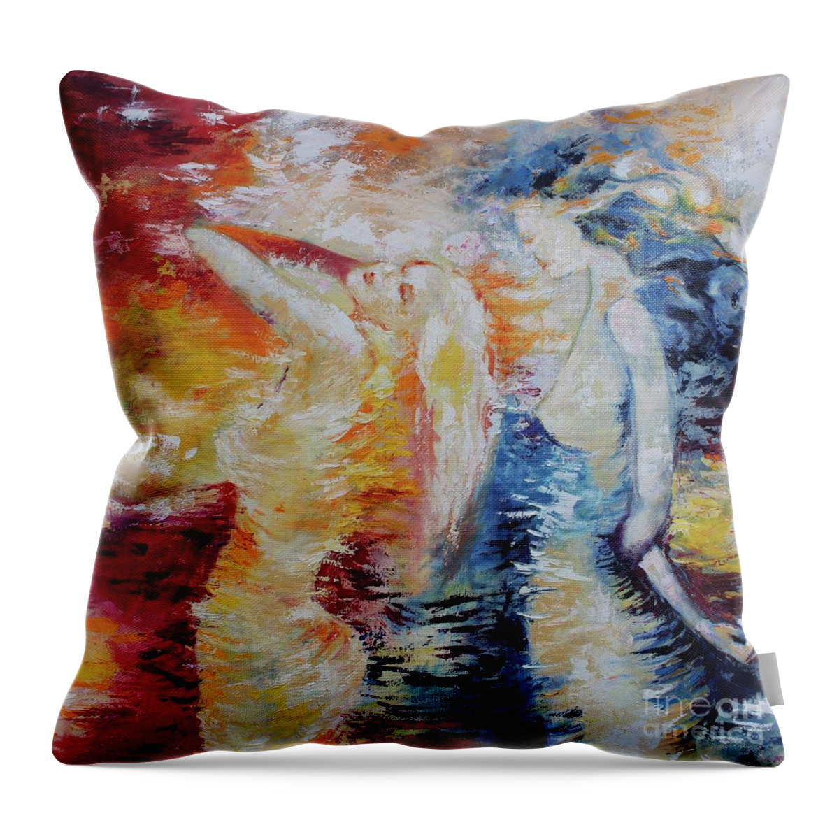 Northernlights Throw Pillow featuring the painting Sisters by Marat Essex