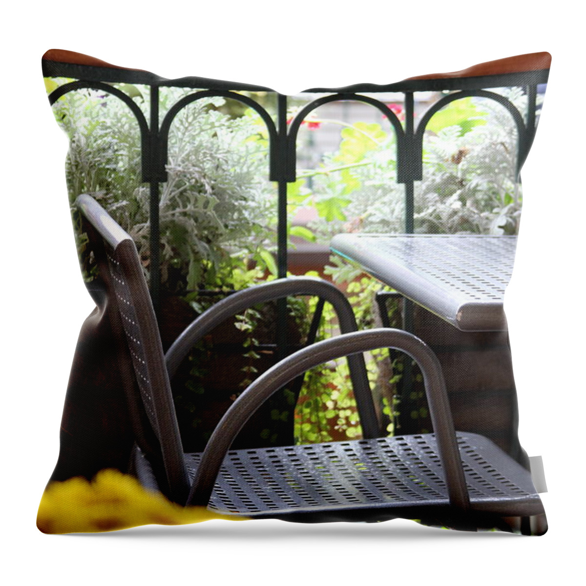 Chair Throw Pillow featuring the photograph Sit A While by Laddie Halupa