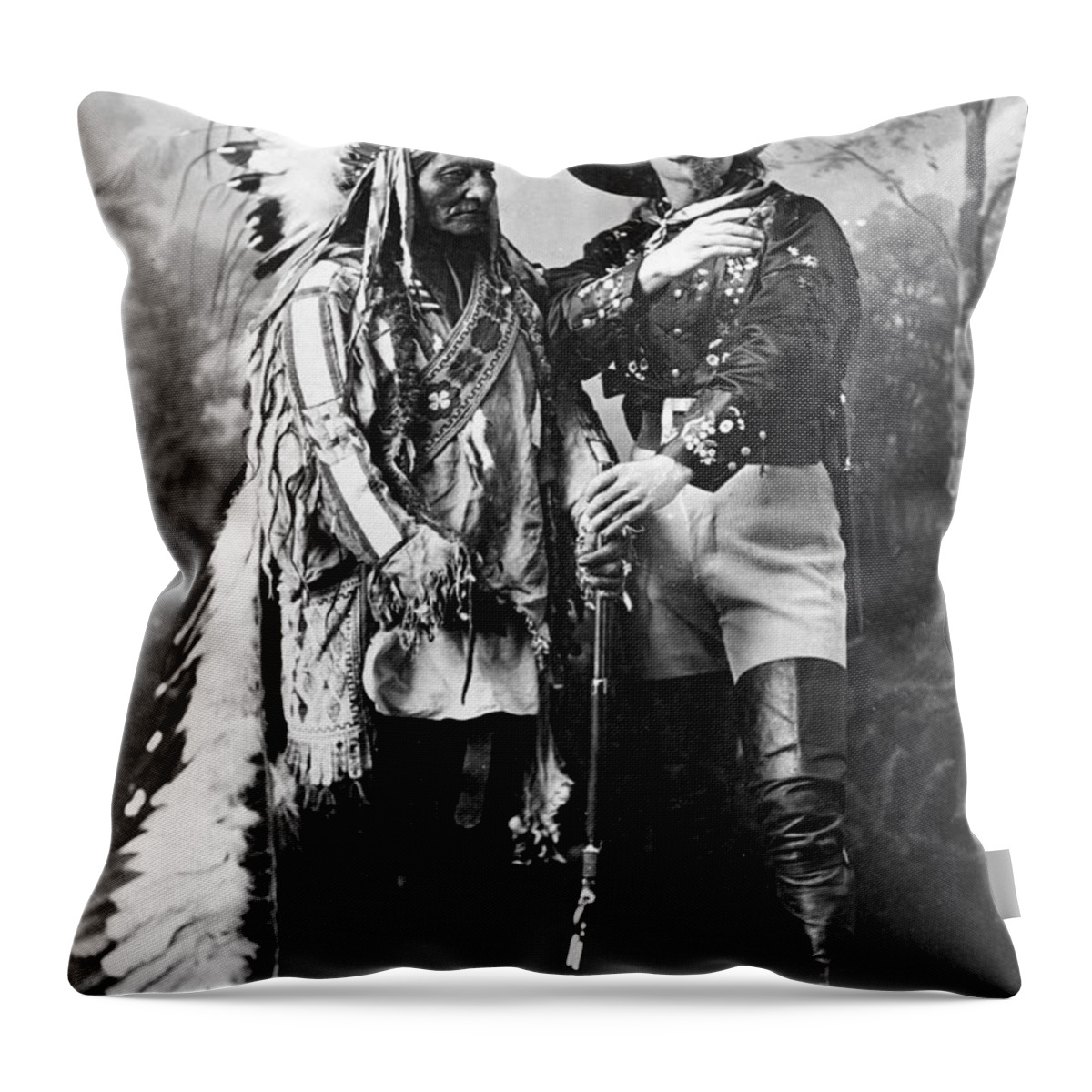 History Throw Pillow featuring the photograph Sitting Bull And Buffalo Bill, 1885 by Science Source